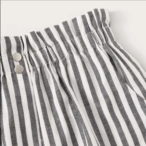 NEW✨Paper Bag Cotton Gray/White Stripe Shorts: 2/4 - Picture 3 of 6